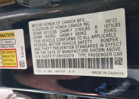 2024 Honda Civic Ex from USA, damaged, VIN 2HGFE1F72RH302079